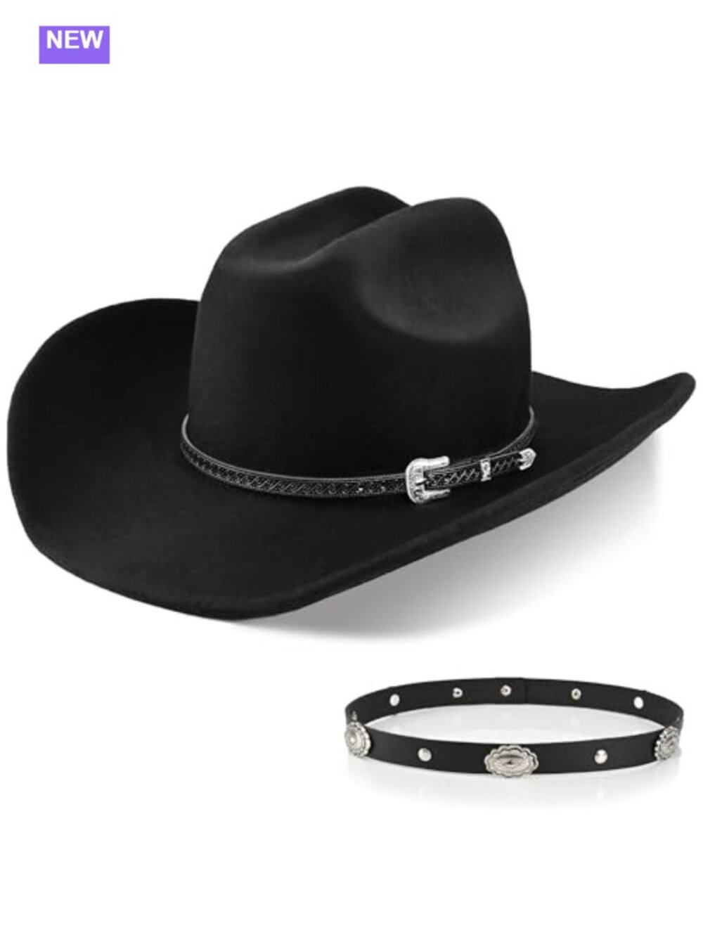 100% Wool Western Cowboy Hat Wide Brim Fedora with Two Bands